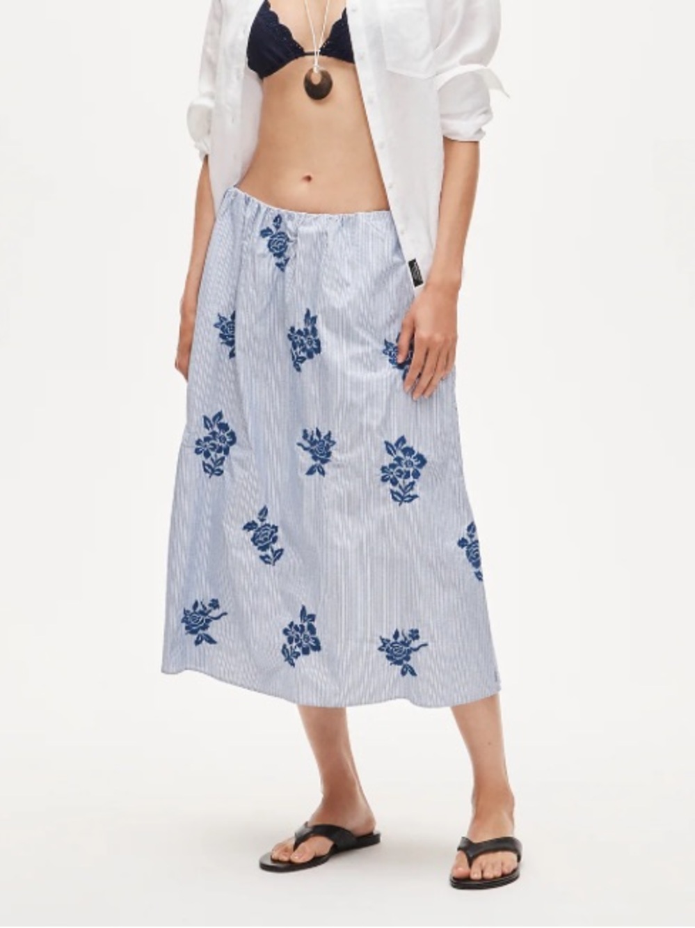 J crew Beckett midi skirt in embroidered floral stripe